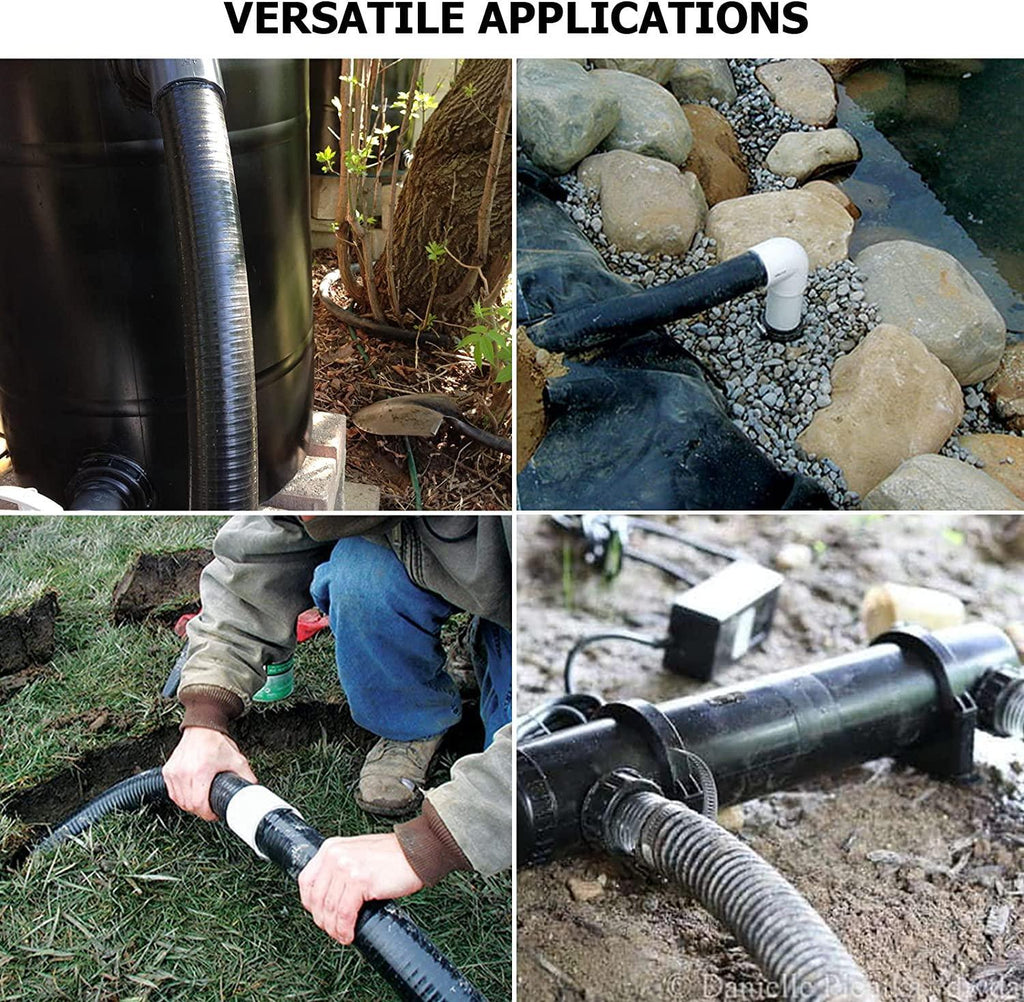 Flexible PVC Pipe2" Dia Black PVC Pipe,2" x25 feet Pool Hose,Spa Hose Tubing for Koi Ponds, Pond Tubing,Irrigation and Water Gardens,With 2PCS Stainless Steel Clamps