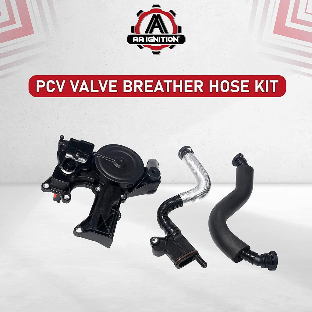 PCV Crankcase Vent Valve Breather Hose Kit - Compatible with Audi & Volkswagen Vehicles - 2.0L Turbo A3 8P, A5 B8, Q5, Golf GTI MK5, MK6, Jetta, Tiguan - Replaces 06H103495AH, 06H103495AC, 06H103495E