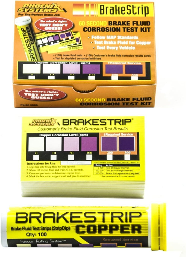 Phoenix Systems (3006-B) Brake Fluid Test Strip Kit, 100 Test Strips and 100 Rating Cards, BrakeStrip, FASCAR