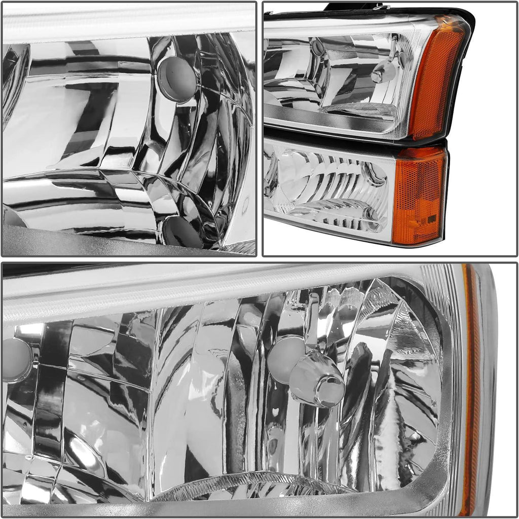 DNA MOTORING HL-OH-CS03-4P-CH-AM Chrome Amber Headlights Compatible with 2003-2006 Chevy Silverado / Avalanche