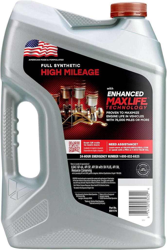 Valvoline High Mileage with MaxLife Technology SAE 5W-30 Synthetic Blend Motor Oil 5 QT
