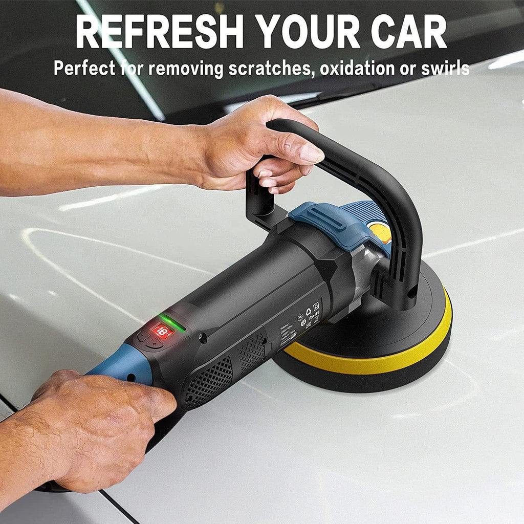 1500W Buffer Polisher with LCD Display, YIMOOCH Variable Speed Buffer Polisher with D & Side Handle, 7 In Rotary Waxer Machine Kit for Car Detailing, Sanding, Polishing, Waxing