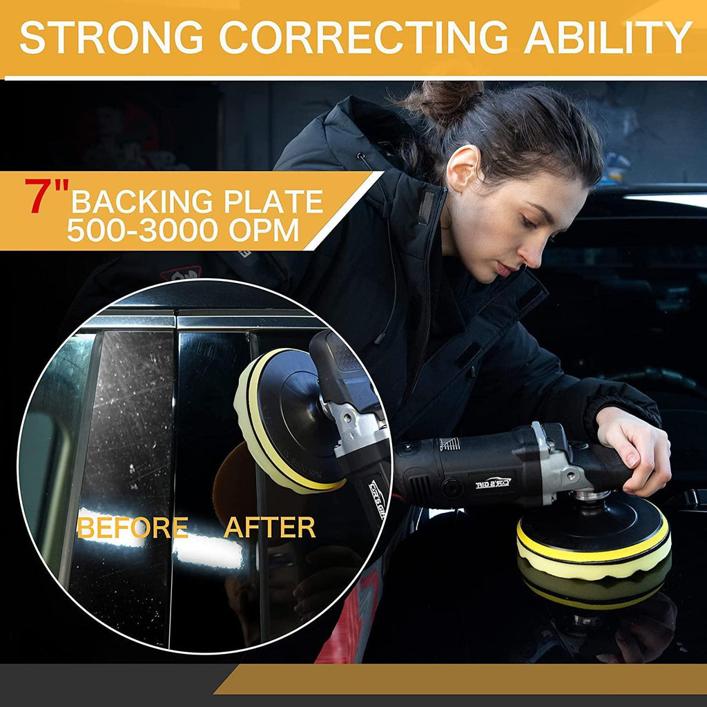 Buffer Polisher, Rotary Polisher Waxer 7inch/1650W, 6 Variable Speed500-3000RPM,Polishing Pad/Sandpaper/Wool Pad/Carbon Brush,For auto detailing lovers