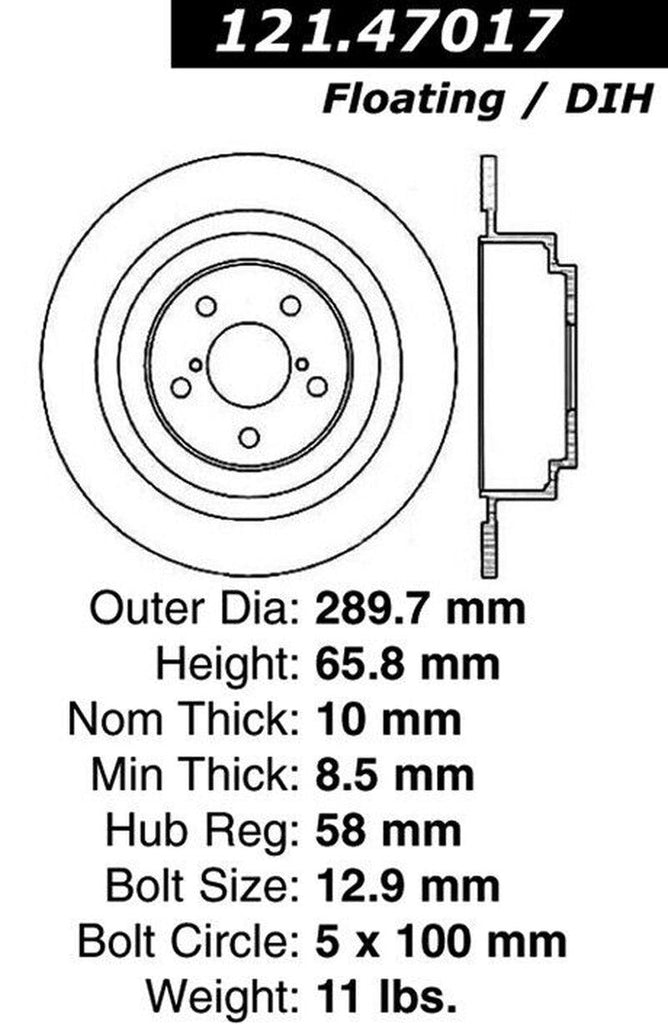Centric Rear Disc Brake Rotor for Baja, Legacy, Outback (121.47017)