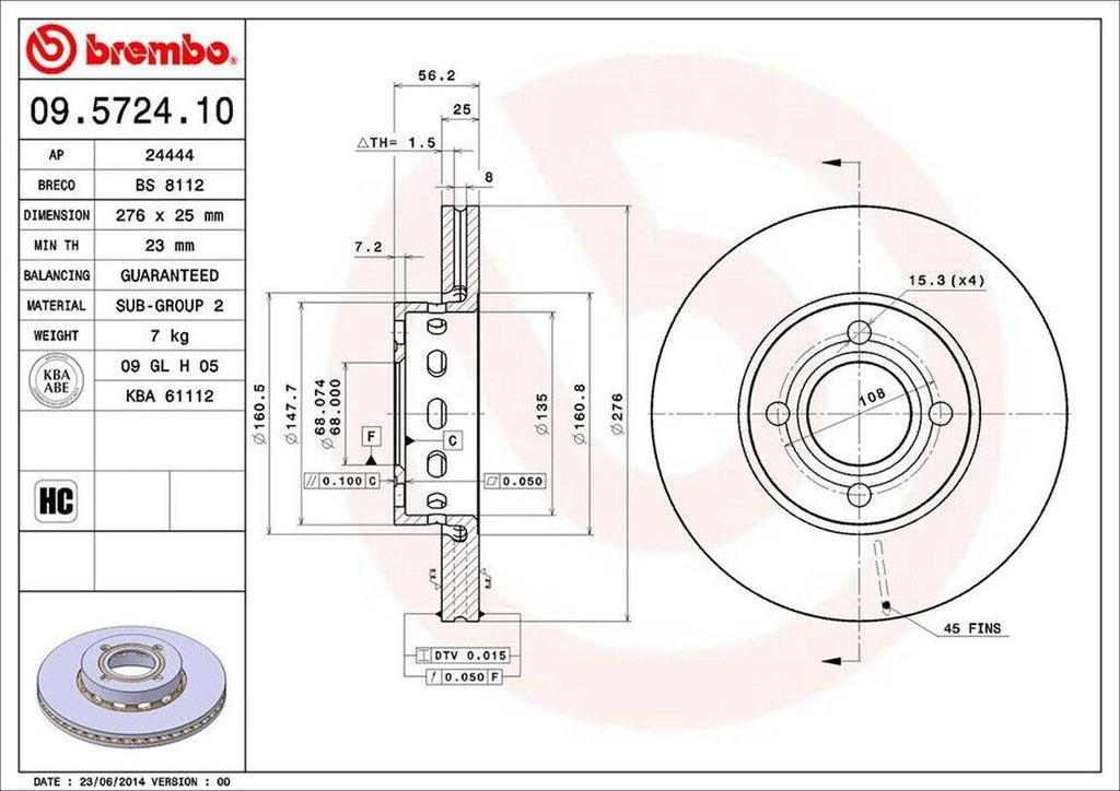 Brembo Front Disc Brake Rotor for Audi (09.5724.10)