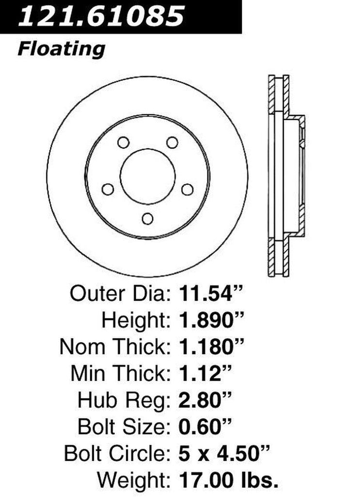 Centric Front Disc Brake Rotor for 05-10 Ford Mustang (121.61085)