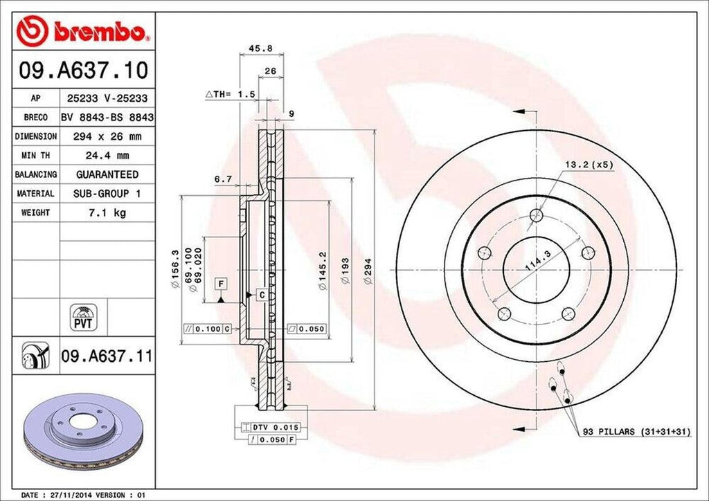 Front Disc Brake Rotor for Compass, Patriot, 200, Avenger+More (09.A637.11)