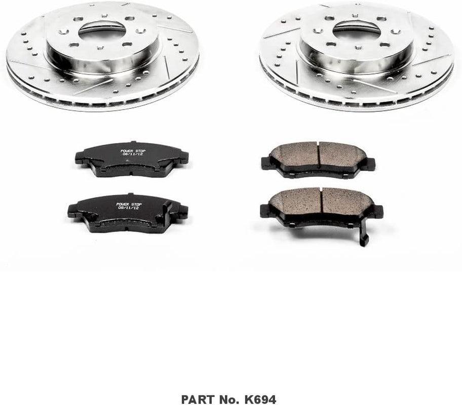 Power Stop K694 Front Z23 Carbon Fiber Brake Pads with Drilled & Slotted Brake Rotors Kit
