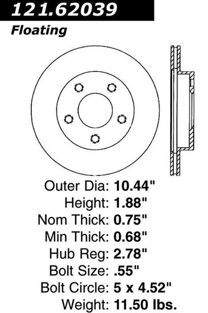 Centric Rear Disc Brake Rotor for 1990 6000 (121.62039)