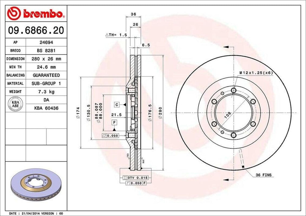 Front Disc Brake Rotor for Axiom, Trooper, Passport, Rodeo+More (09.6866.20)