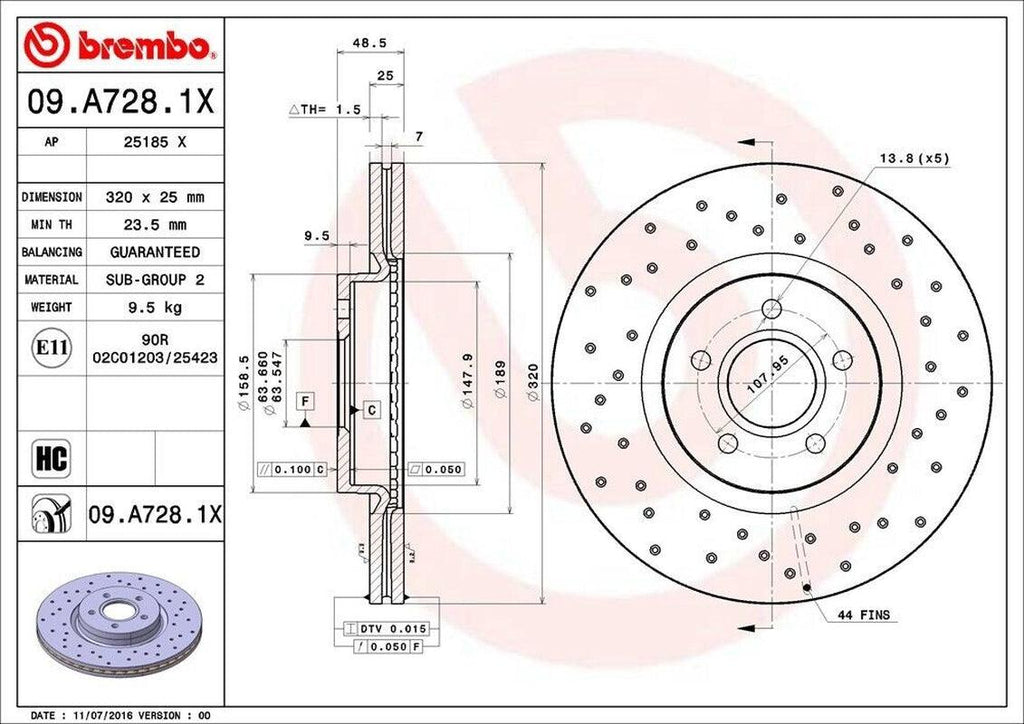 Brembo Front Disc Brake Rotor for S40, V50, C70 (09.A728.1X)