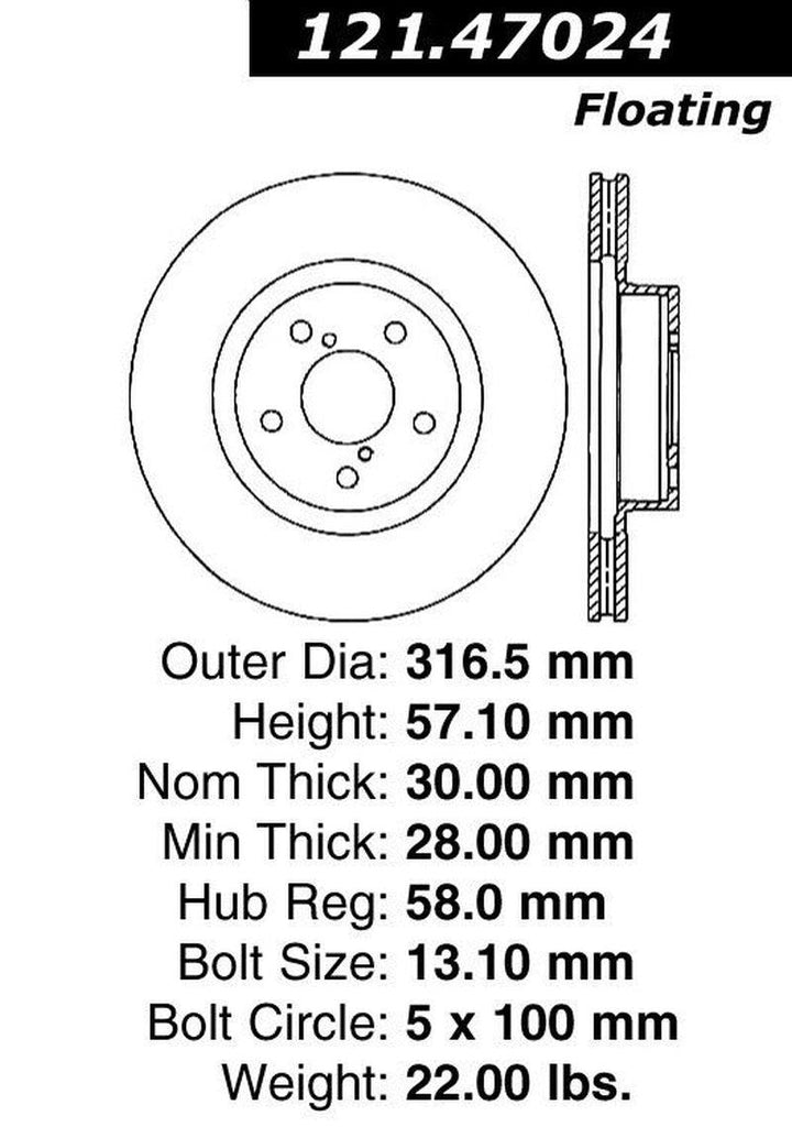 Centric Front Disc Brake Rotor for Forester, Legacy, Outback (121.47024)