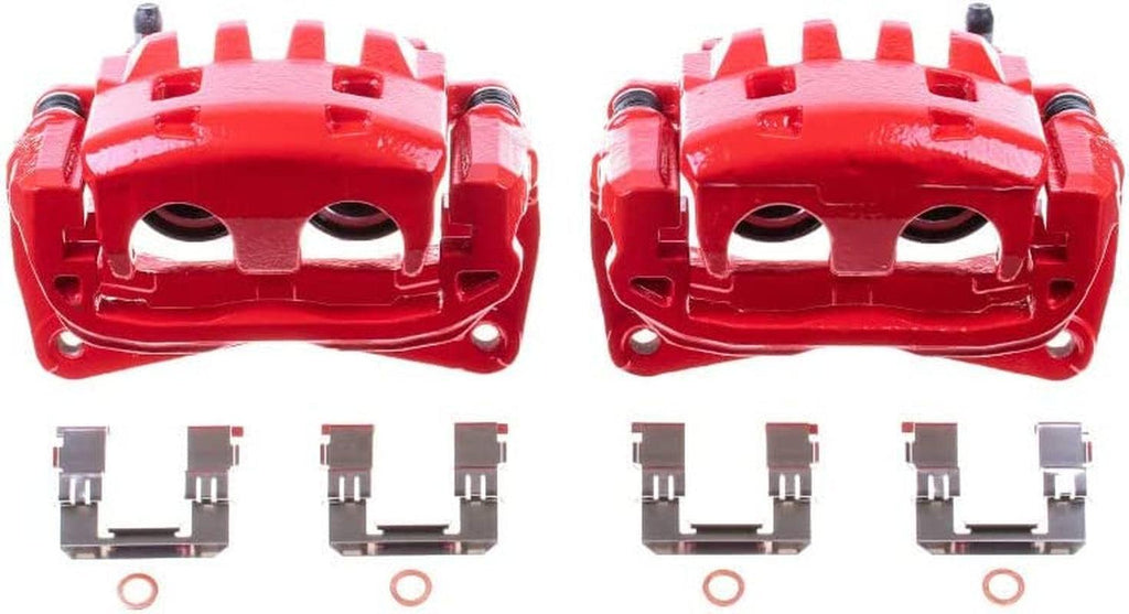 Front S2682B Pair of High-Temp Red Powder Coated Calipers