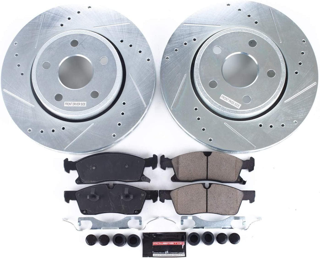 K5951 Front Z23 Carbon Fiber Brake Pads with Drilled & Slotted Brake Rotors Kit