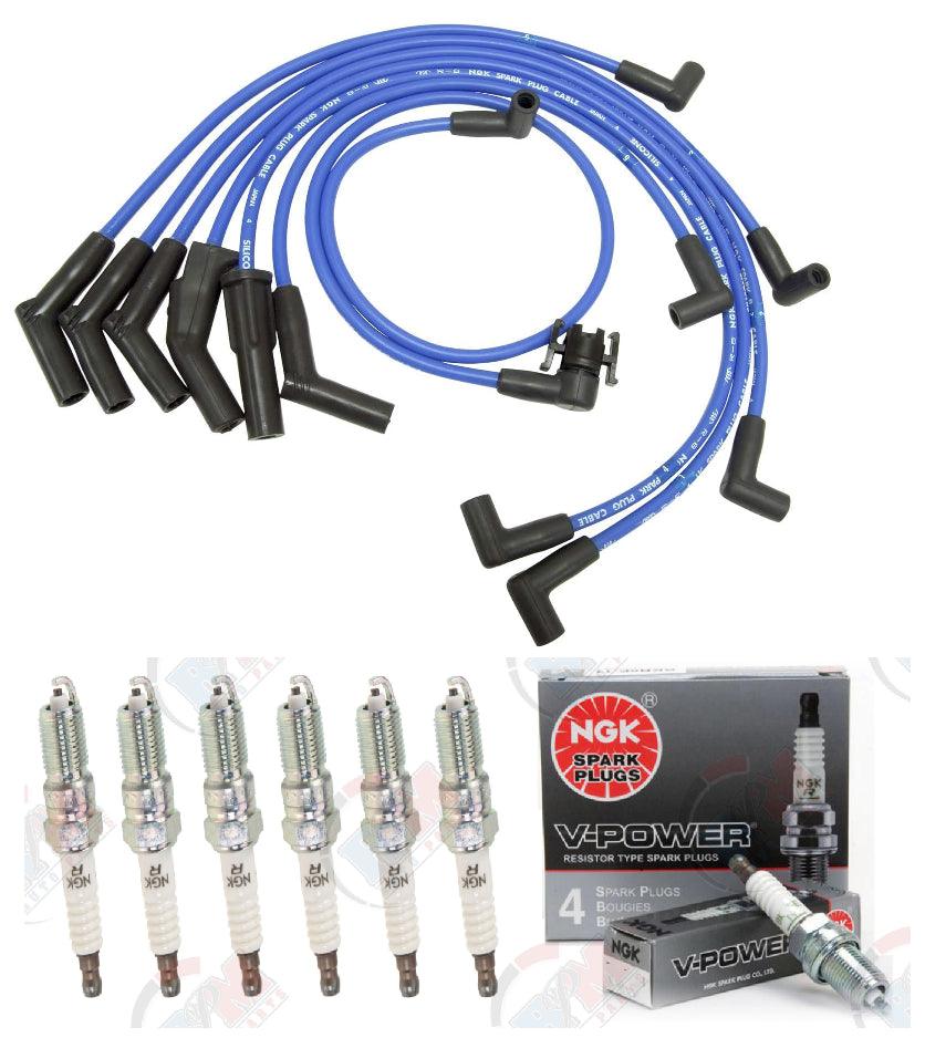 NGK V-POWER Spark Plugs + NGK Wire Set for Ford Bronco II Ranger V6 2.8L 2.9L