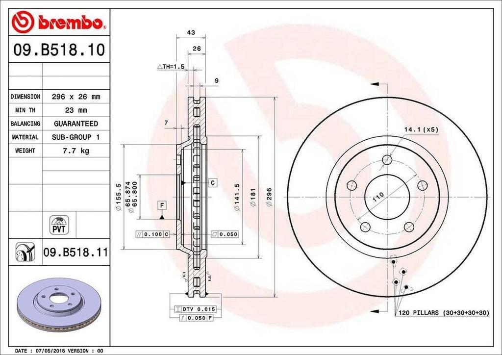 Front Disc Brake Rotor for Malibu, HHR, G6, G5, Aura, Cobalt, Ion (09.B518.11)