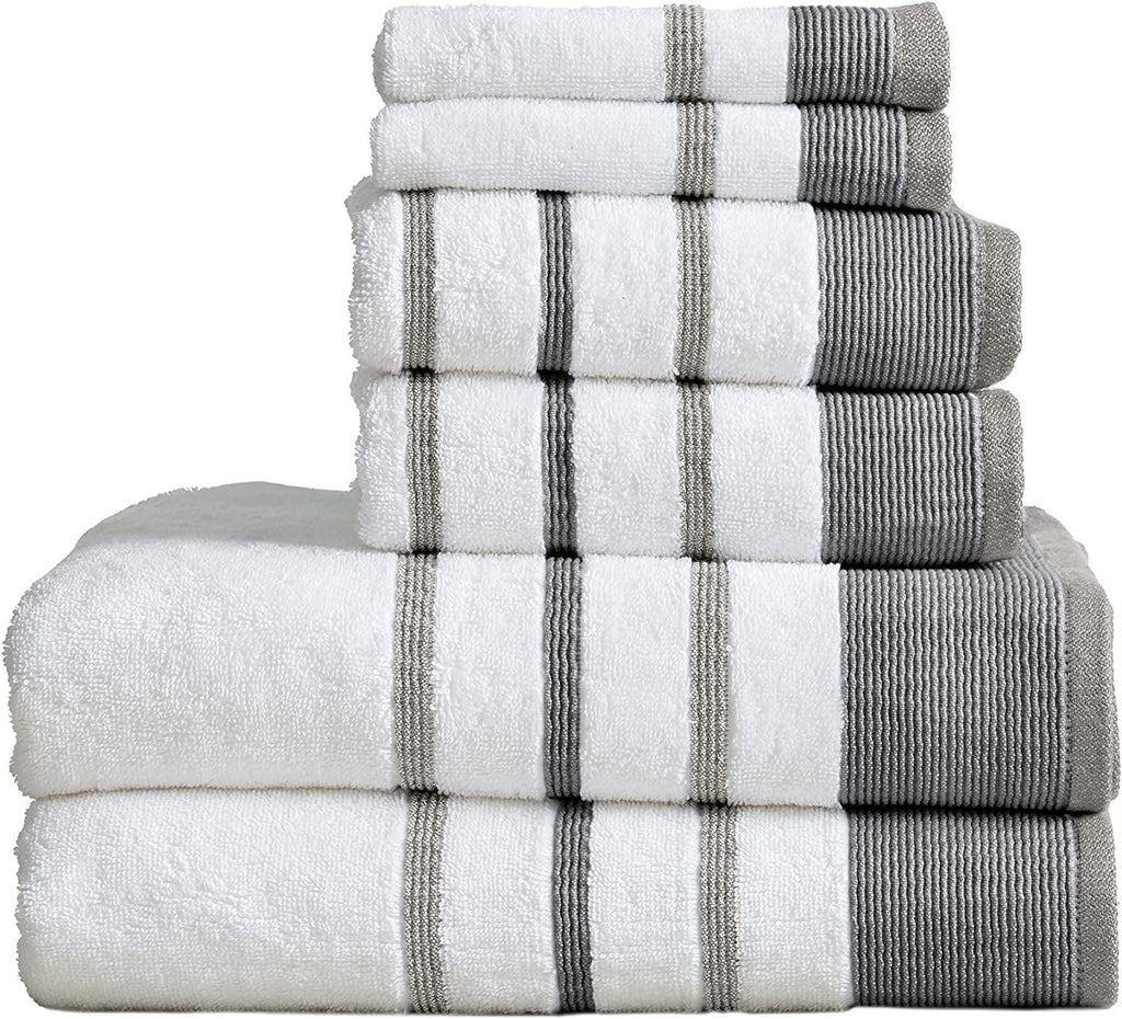 Towel, 6-Piece Luxury Hotel/Spa Cotton Striped Towel Set, 500 GSM. Includes Bath Towels, Hand Towels and Washcloths, Noelle Collection, Dark Grey/Light Grey