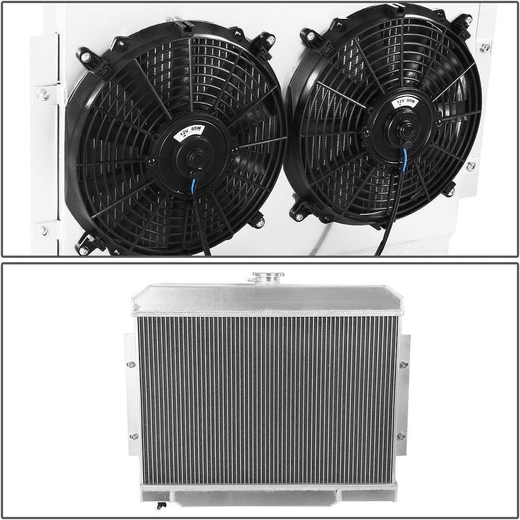 RA+FS-JEEP73-3 3-Row Aluminum Radiator with Fan Shroud Compatible with 1972-1983 CJ5 / 1973-1975 CJ6 / 1974-1975 Cherokee / 1973 Commando