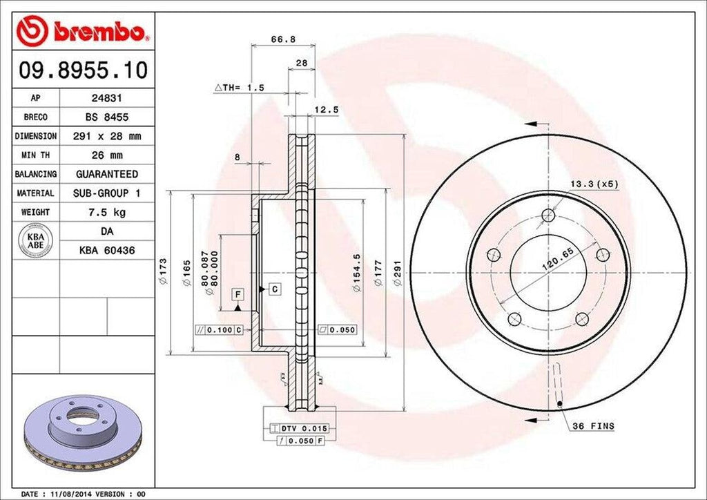 Brembo Front Disc Brake Rotor for Jaguar (09.8955.10)