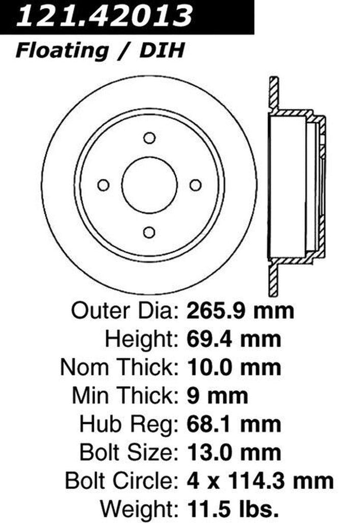 Centric Rear Disc Brake Rotor for 1990-1992 INFINITI M30 (121.42013)