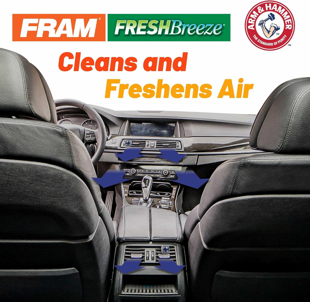 FRAM Fresh Breeze Cabin Air Filter Replacement for Car Passenger Compartment w/ Arm and Hammer Baking Soda, Easy Install, CF10134 for Honda Vehicles, white