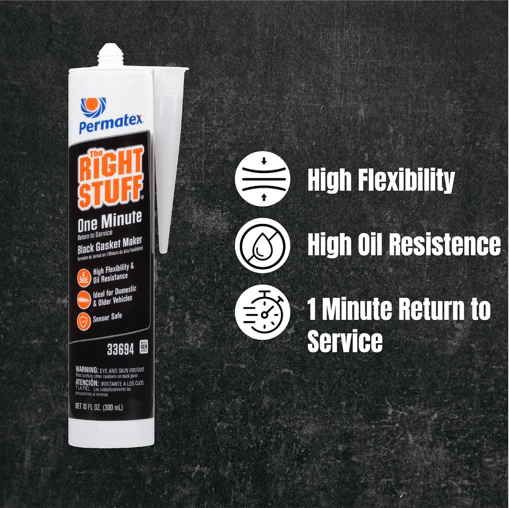 Permatex 82180 Ultra Black Maximum Oil Resistance RTV Silicone Gasket Maker, Sensor Safe And Non-Corrosive, For High Flex And Oil Resistant Applications 3 oz