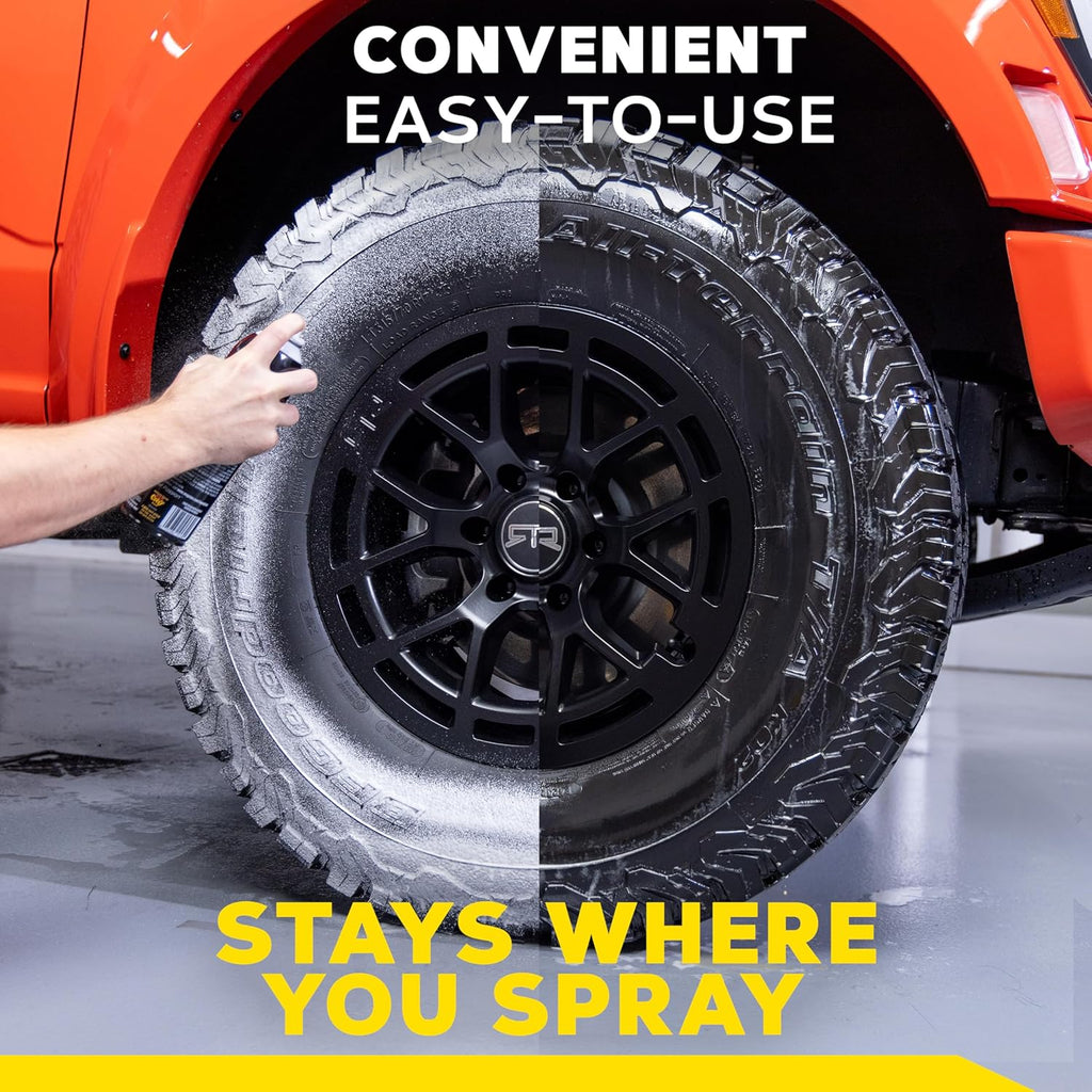 Meguiar's Hot Shine Tire Foam - High Goss Tire Shine That Cleans, Shines, and Protects in One, Deep, Black Shine with Conditioners and UV Protection to Help Keep Tires Looking Like New, 19 Oz Aerosol