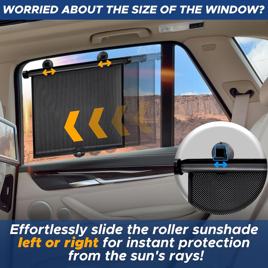 EcoNour Car Side Window Sun Shade (2 Pack) | Retractable Roller Sunshade for Kids | Baby Car Window Shades for UV and Sun Glare Protection | Baby Travel Accessories (15"x17")