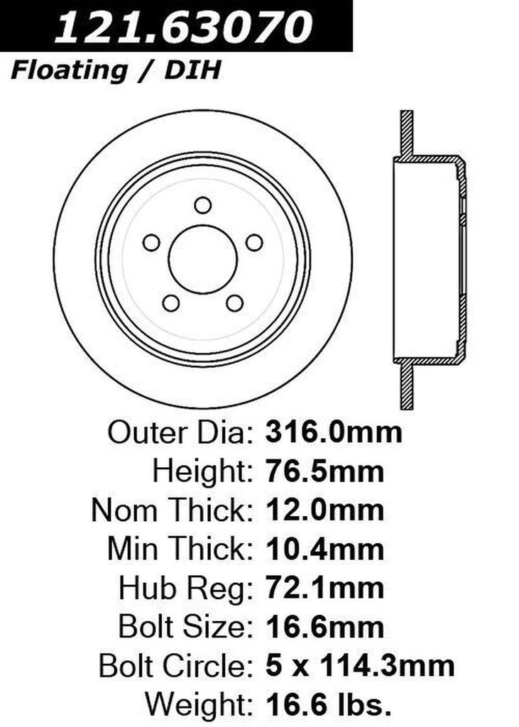 Centric Rear Disc Brake Rotor for Liberty, Nitro (121.63070)