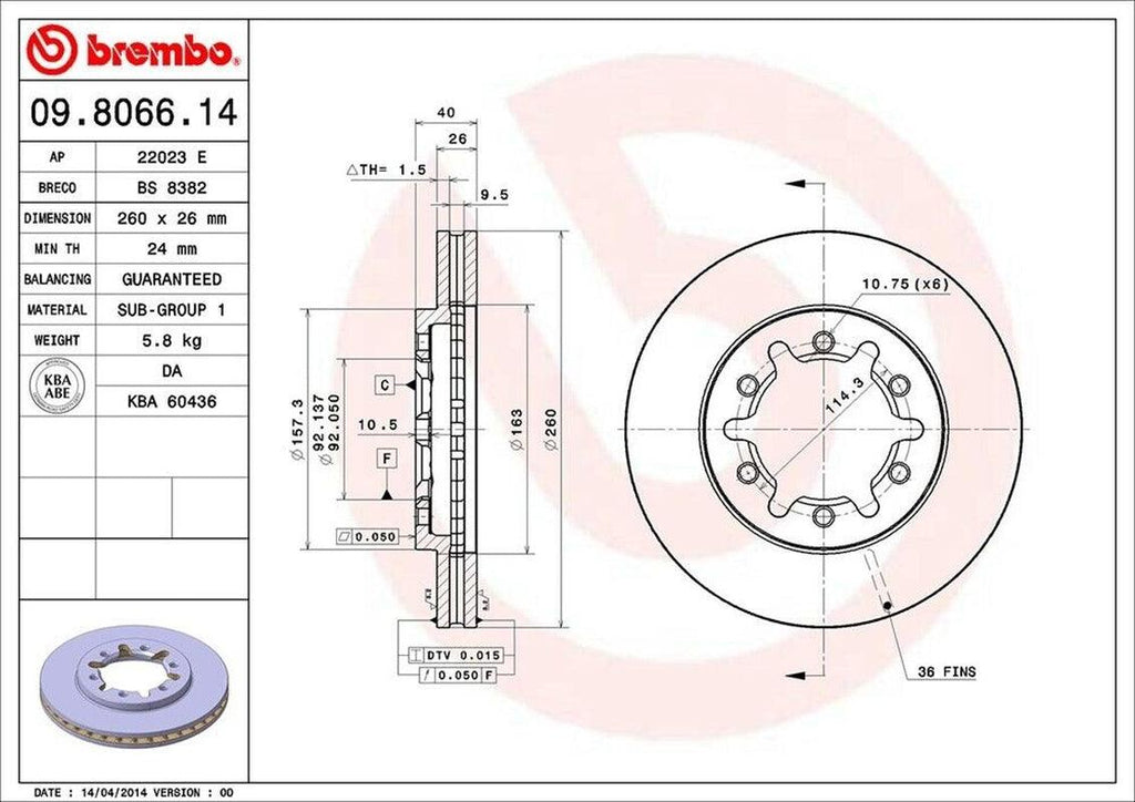 Brembo Front Disc Brake Rotor for 1998-2004 Frontier (09.8066.14)