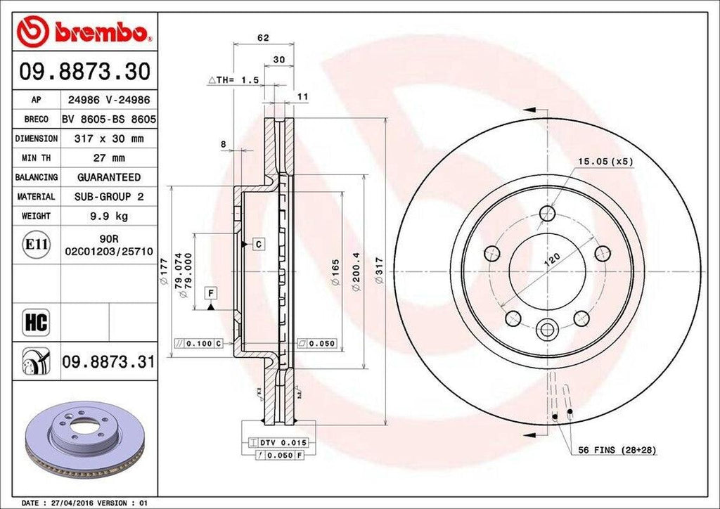 Brembo Front Disc Brake Rotor for 05-07 LR3 (09.8873.31)