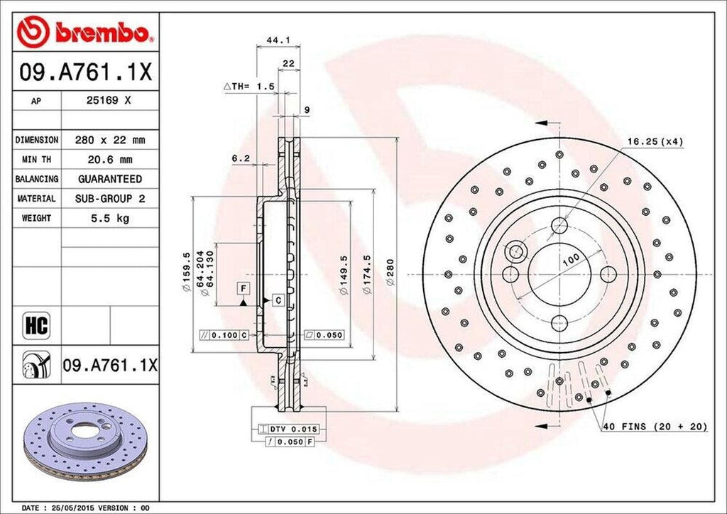 Brembo Front Disc Brake Rotor for 07-15 Cooper (09.A761.1X)