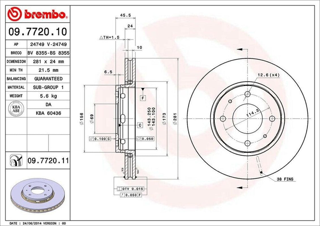 Brembo Front Disc Brake Rotor for S40, V40 (09.7720.11)