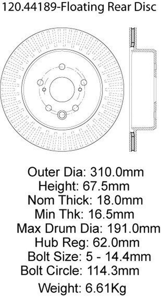 Centric Rear Disc Brake Rotor for Lexus (120.44189)