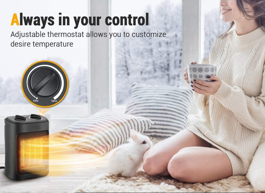 Space Heater, 1500W Electric Heaters Indoor Portable with Thermostat, PTC Fast Heating Ceramic Room Small Heater with Heating and Fan Modes for Bedroom, Office and Indoor Use