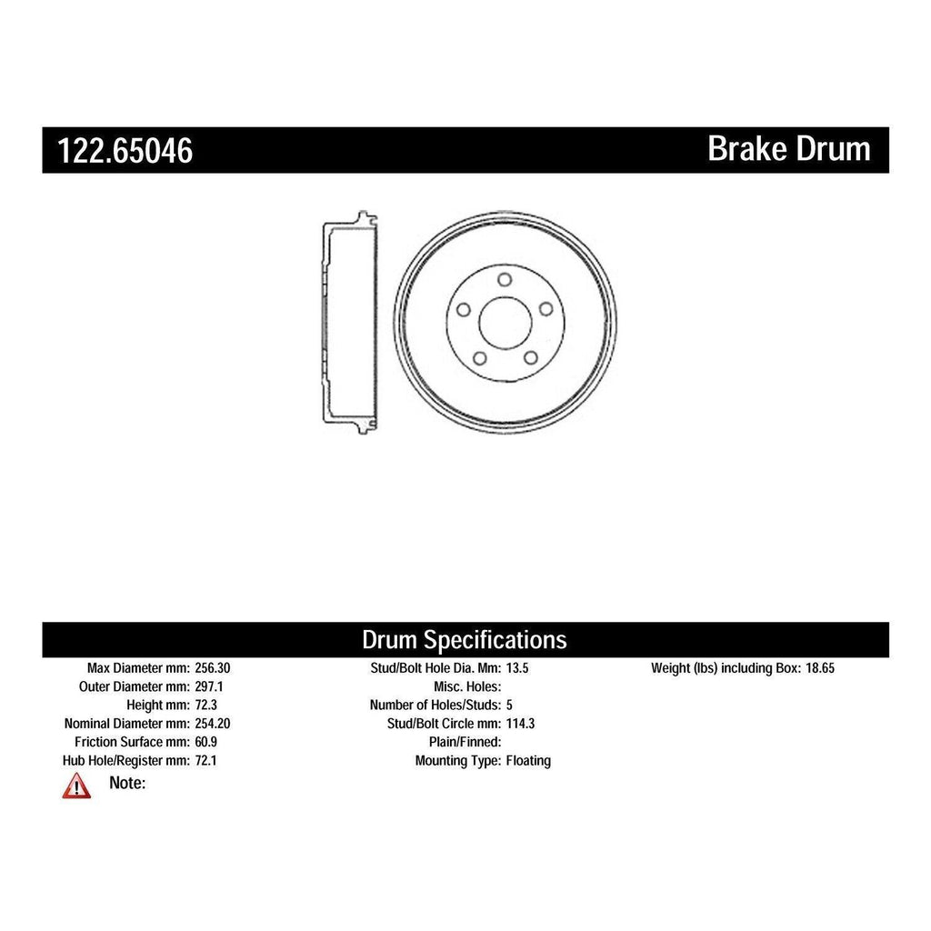 Centric Brake Drum for Escape, Tribute, Mariner 122.65046