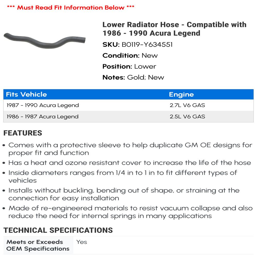 Lower Radiator Hose - Compatible with 1986 - 1990 Acura Legend 1987 1988 1989