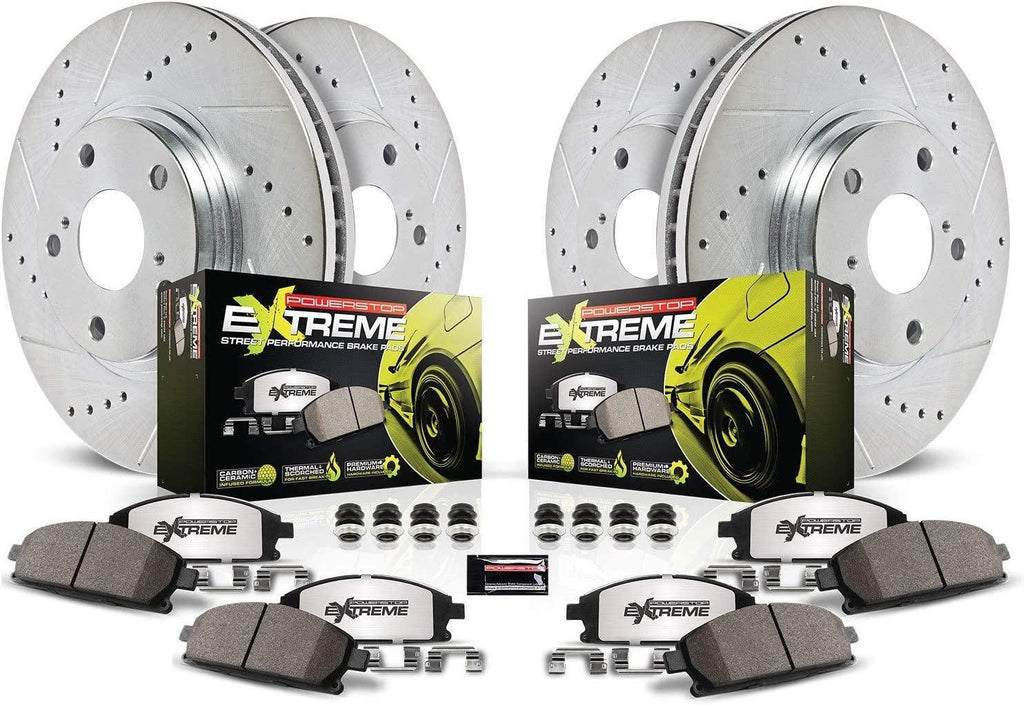 K2876-26 Front and Rear Z26 Carbon Fiber Brake Pads with Drilled & Slotted Brake Rotors Kit