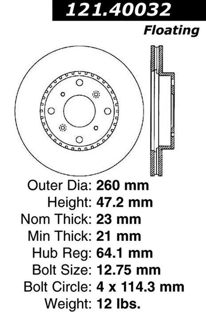 Centric Front Disc Brake Rotor for 1992-1996 Honda Prelude (121.40032)