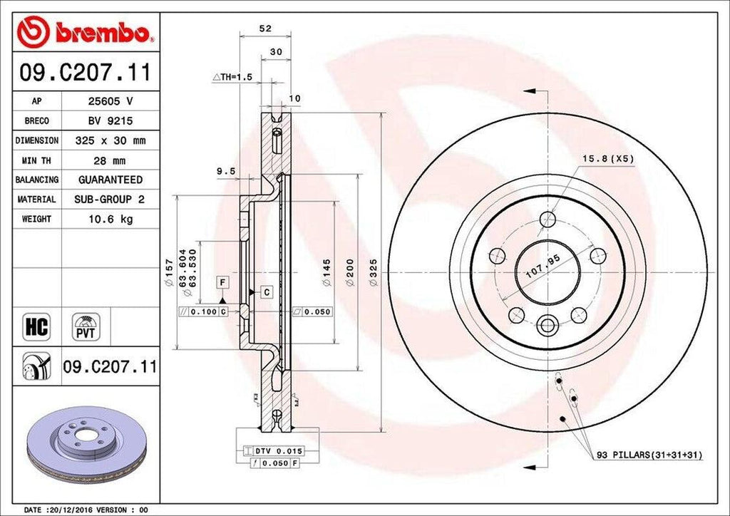 Brembo Front Disc Brake Rotor for Land Rover (09.C207.11)