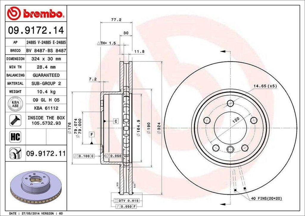 Brembo Front Disc Brake Rotor for BMW (09.9172.11)