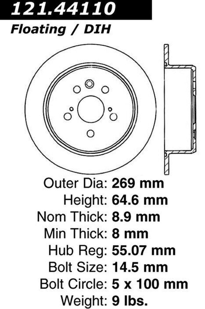 Centric Rear Disc Brake Rotor for 1996-1999 Celica (121.44110)