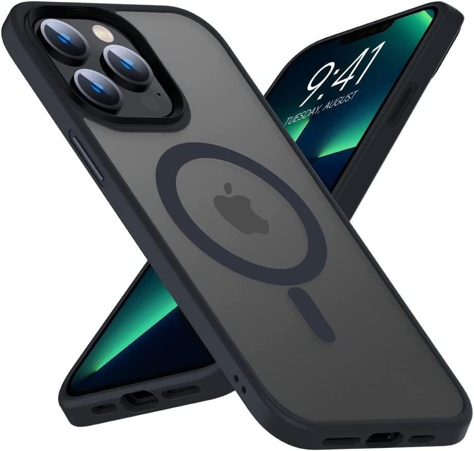 Magnetic Case for Iphone 14 Pro Max Case [Mil-Grade Drop Tested & Compatible with Magsafe] Translucent Matte Back with Aluminum Alloy Keys, Shockproof 14 Pro Max Phone Case 6.7 Inch, Black