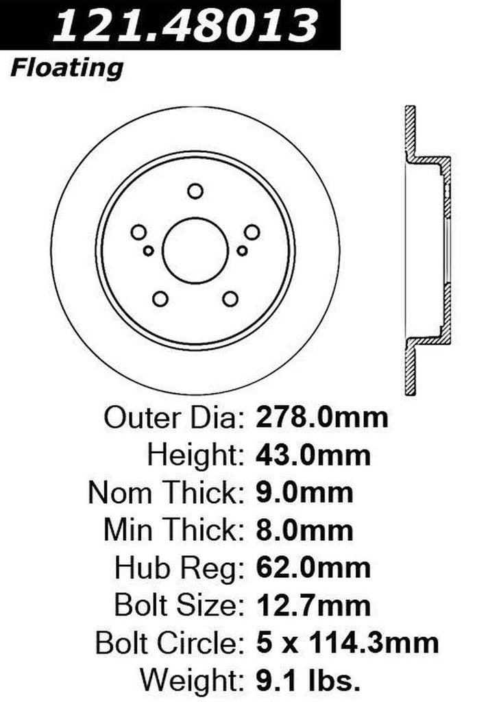 Centric Rear Disc Brake Rotor for SX4, SX4 Crossover (121.48013)