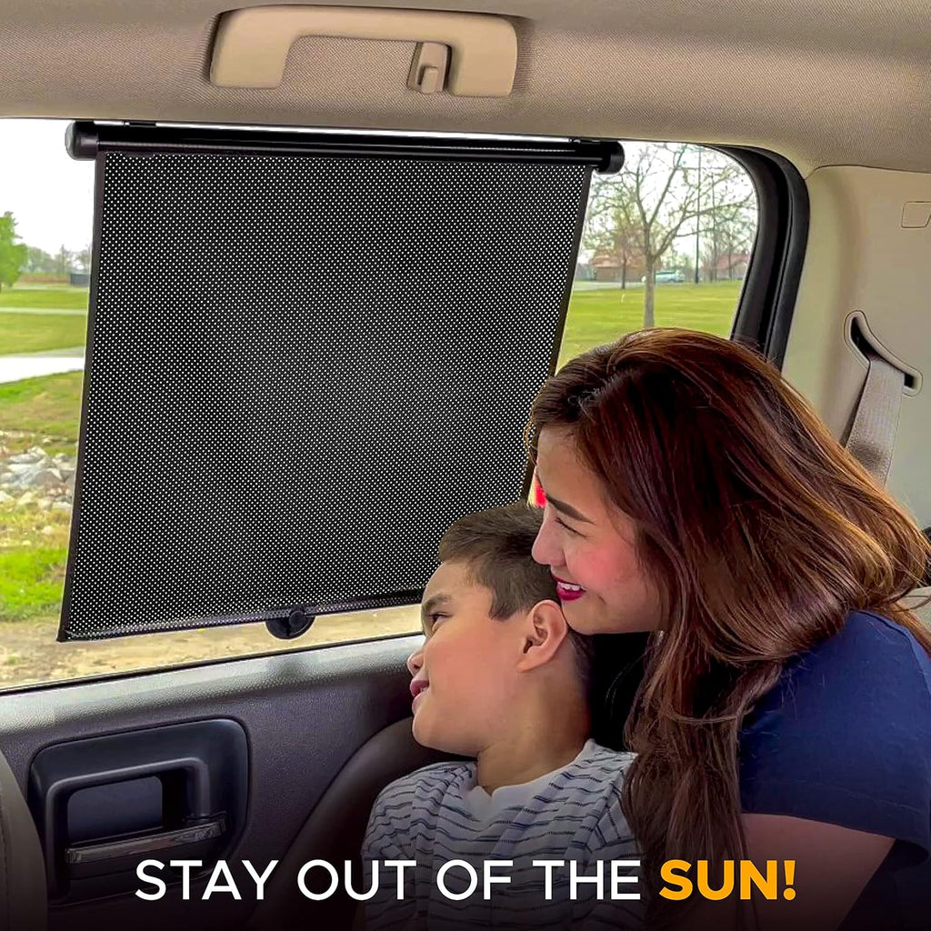 EcoNour Car Side Window Sun Shade (2 Pack) | Retractable Roller Sunshade for Kids | Baby Car Window Shades for UV and Sun Glare Protection | Baby Travel Accessories (15"x17")