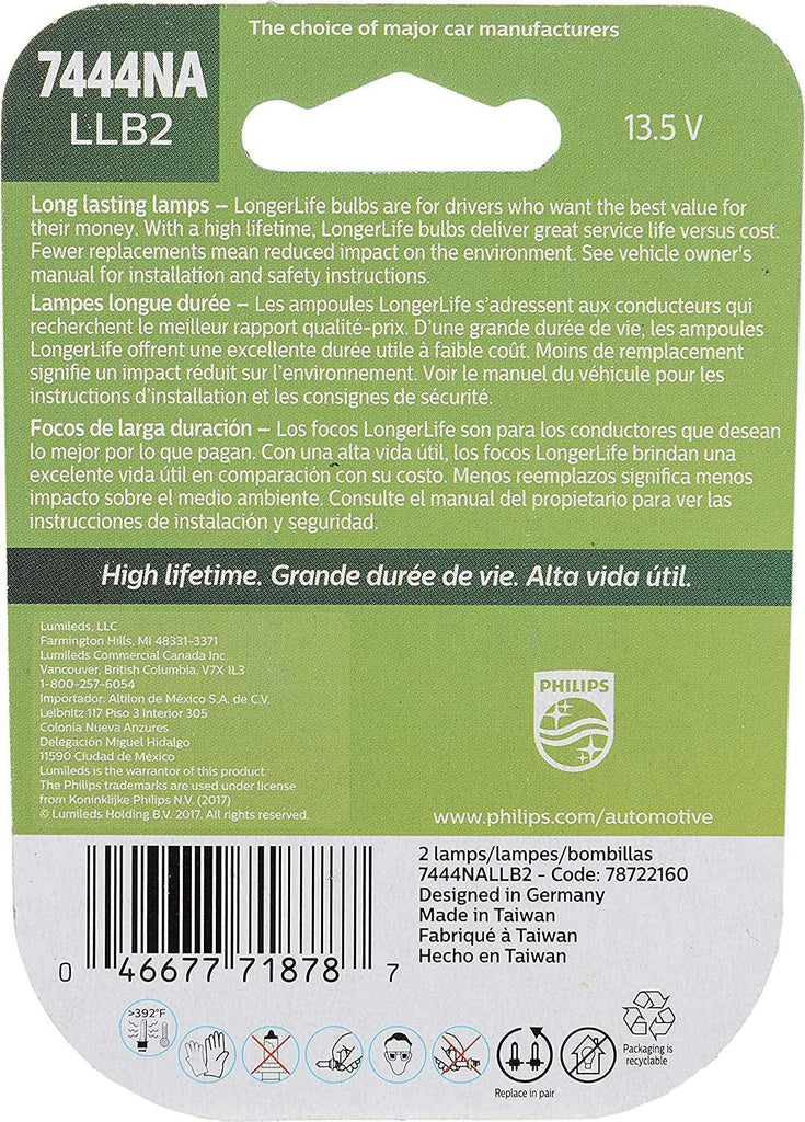 Philips 7444NA  7444NALLB2 LongerLife Miniature Bulb, 2 Pack