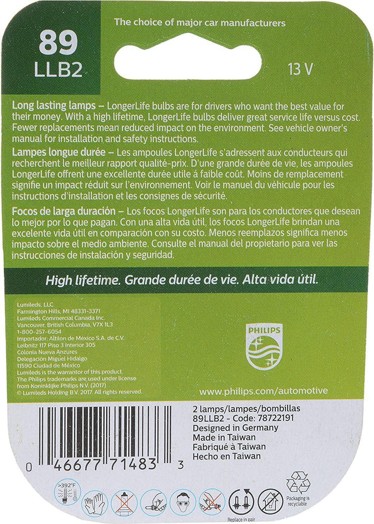 Philips 89LLB2 89 LongerLife Miniature Bulb, 2 Pack