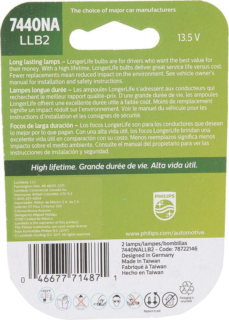 Philips 7440NALLB2  7440NA LongerLife Miniature Bulb, 2 Pack