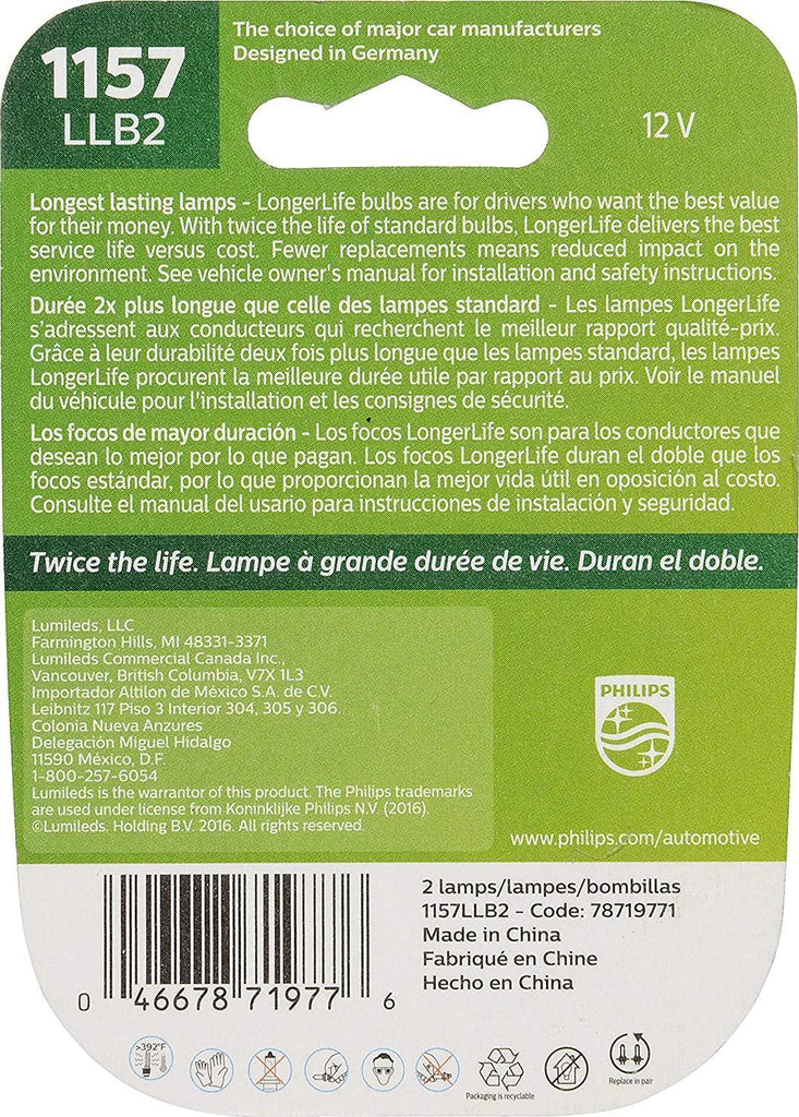 Philips Automotive Lighting 1157LLB2 1157 LongerLife Miniature Bulb, 2 Pack