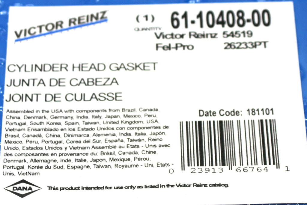 VICTOR REINZ - 61-10408-00 - GASKET - CYLINDER HEAD MAHLE 54519